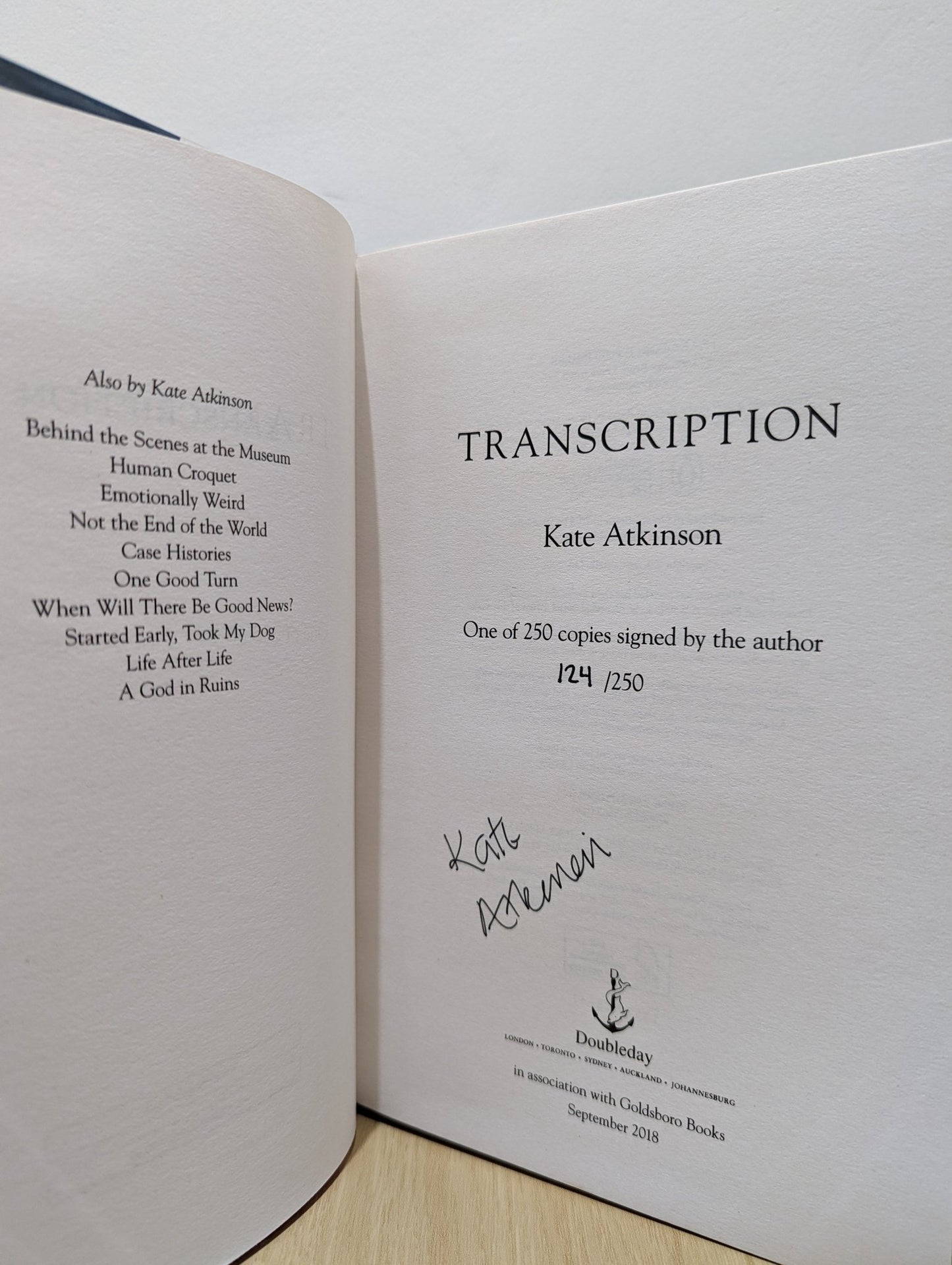 Transcription by Kate Atkinson (Signed First Edition) - Fialta Books