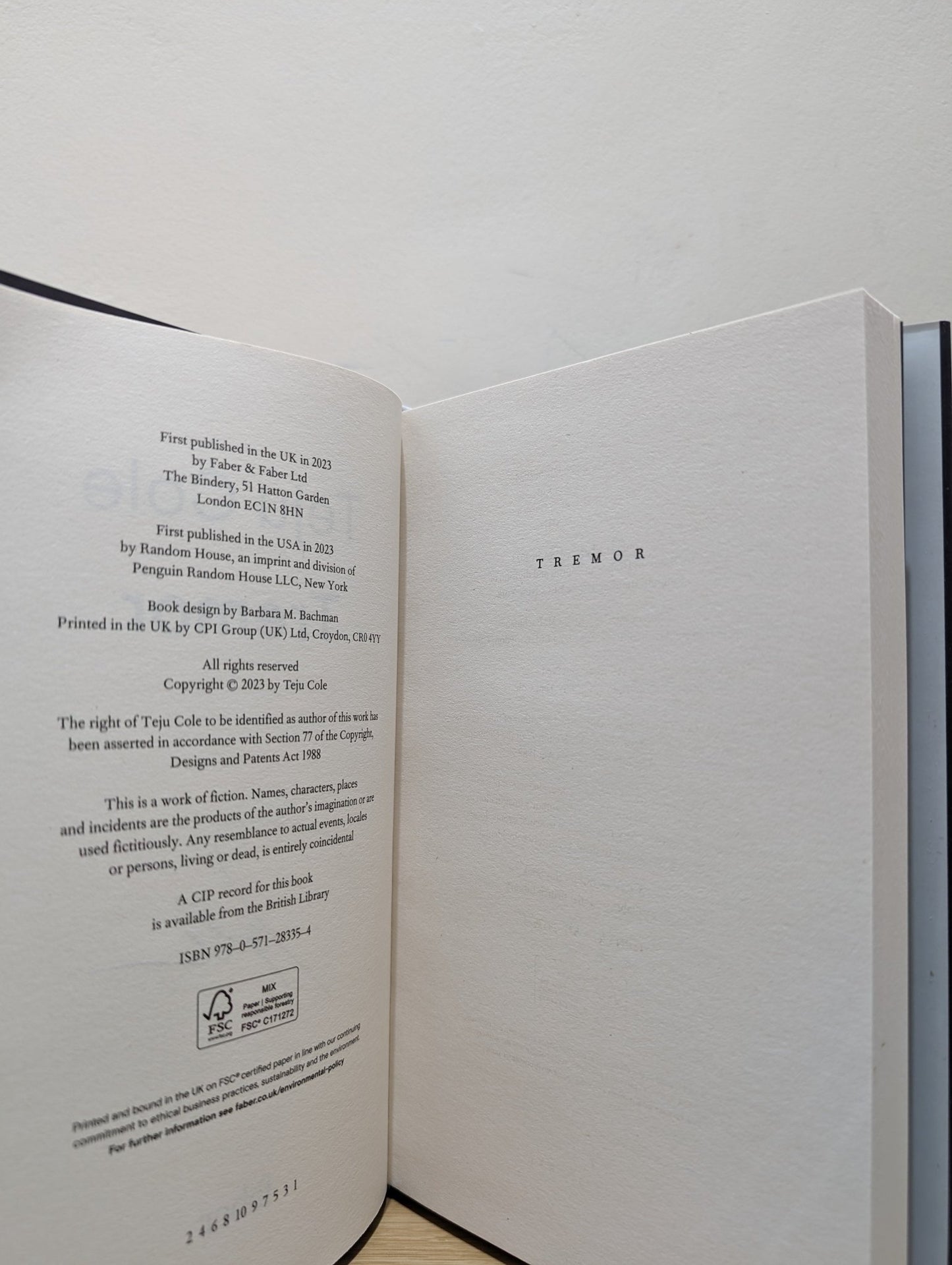 Tremor by Teju Cole (Signed First Edition) - Fialta Books