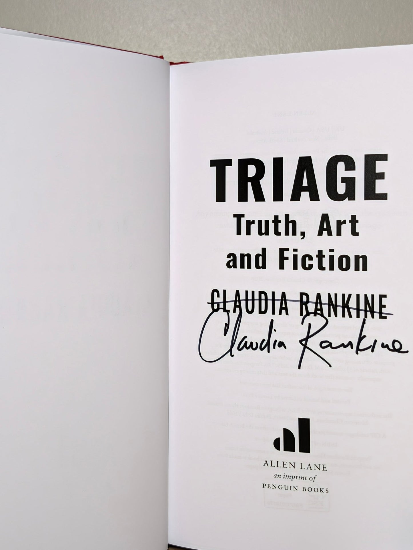 Triage: Truth, Art and Fiction by Claudia Rankine (Signed First Edition) - Fialta Books