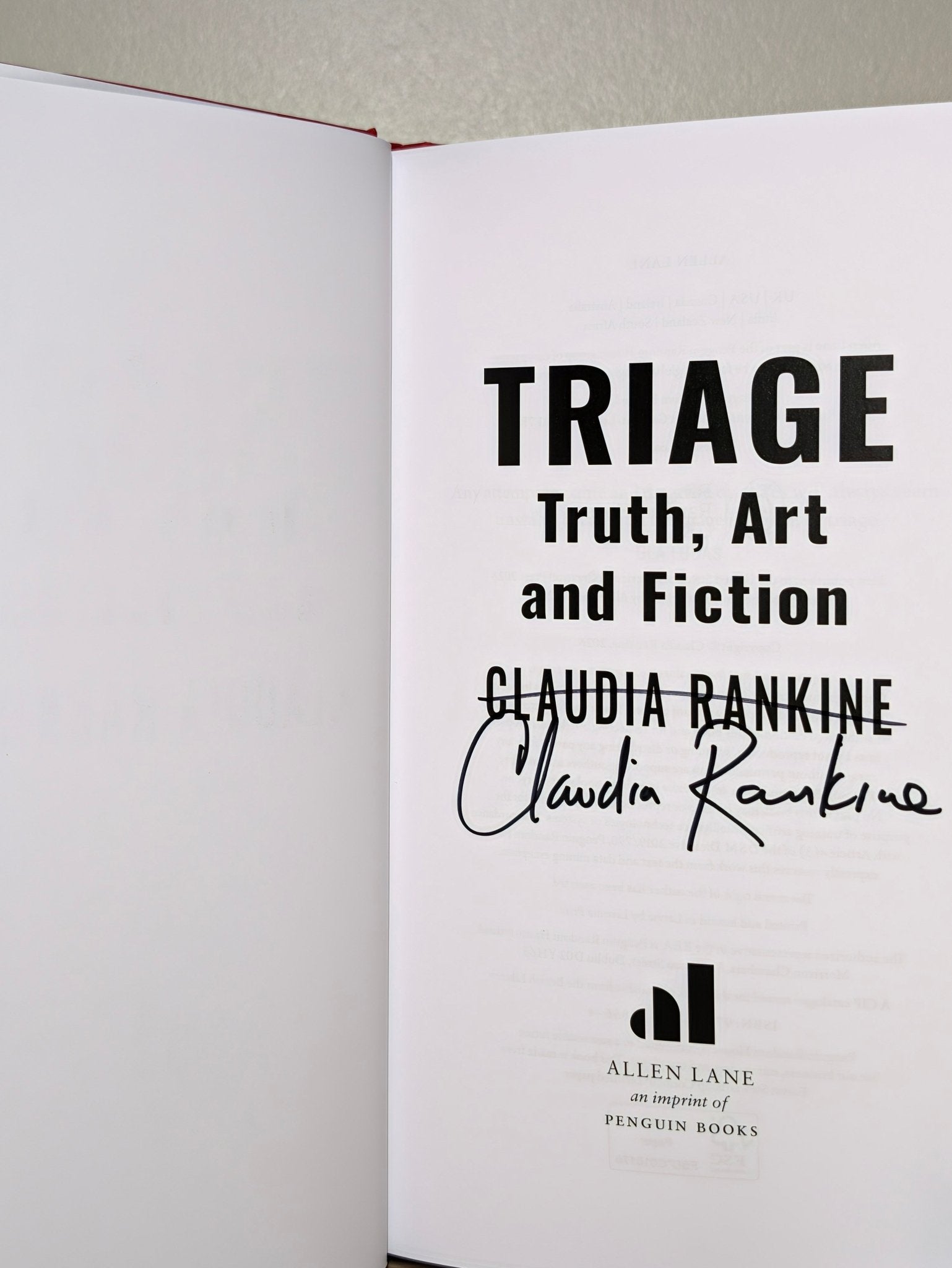 Triage: Truth, Art and Fiction by Claudia Rankine (Signed First Edition) - Fialta Books