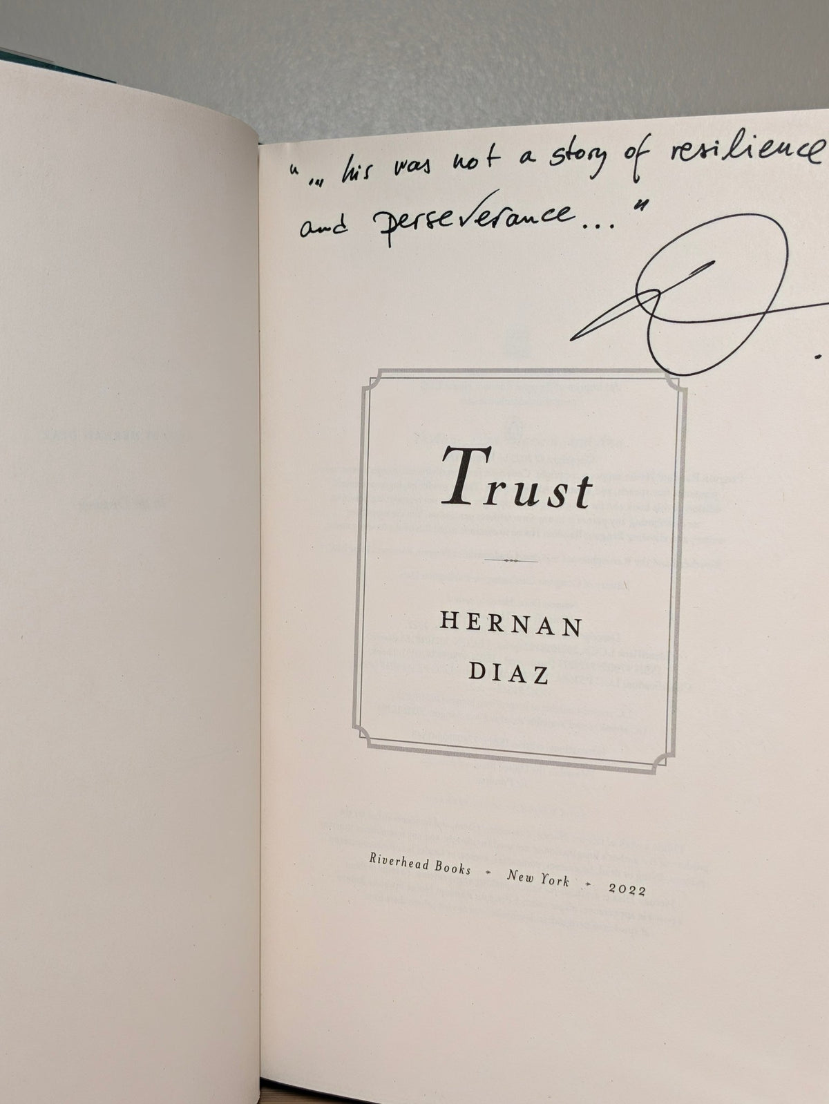 Trust by Hernan Diaz (Signed Lined First US Edition) - Fialta Books