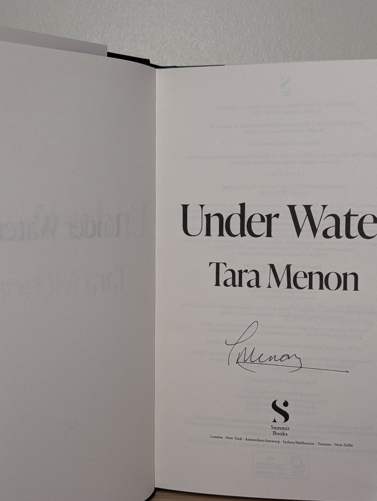 Under Water by Tara Menon (Signed First Edition) - Fialta Books