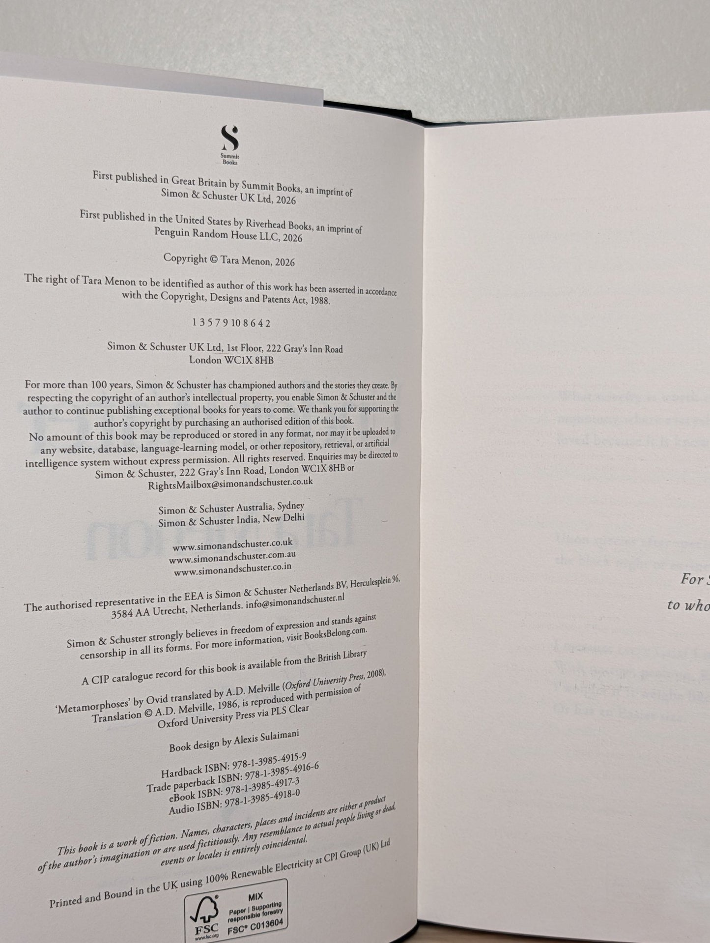 Under Water by Tara Menon (Signed First Edition) - Fialta Books