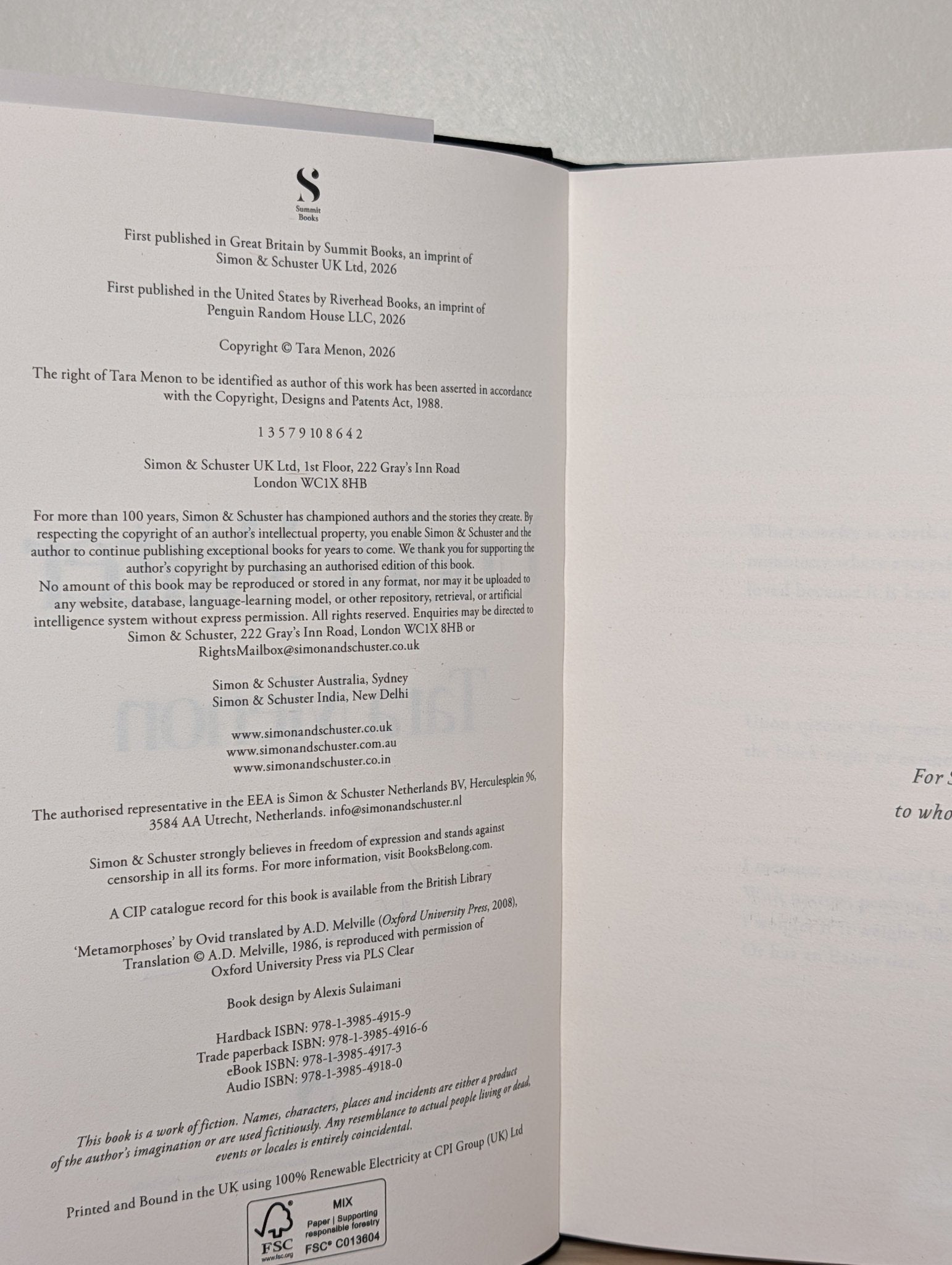 Under Water by Tara Menon (Signed First Edition) - Fialta Books