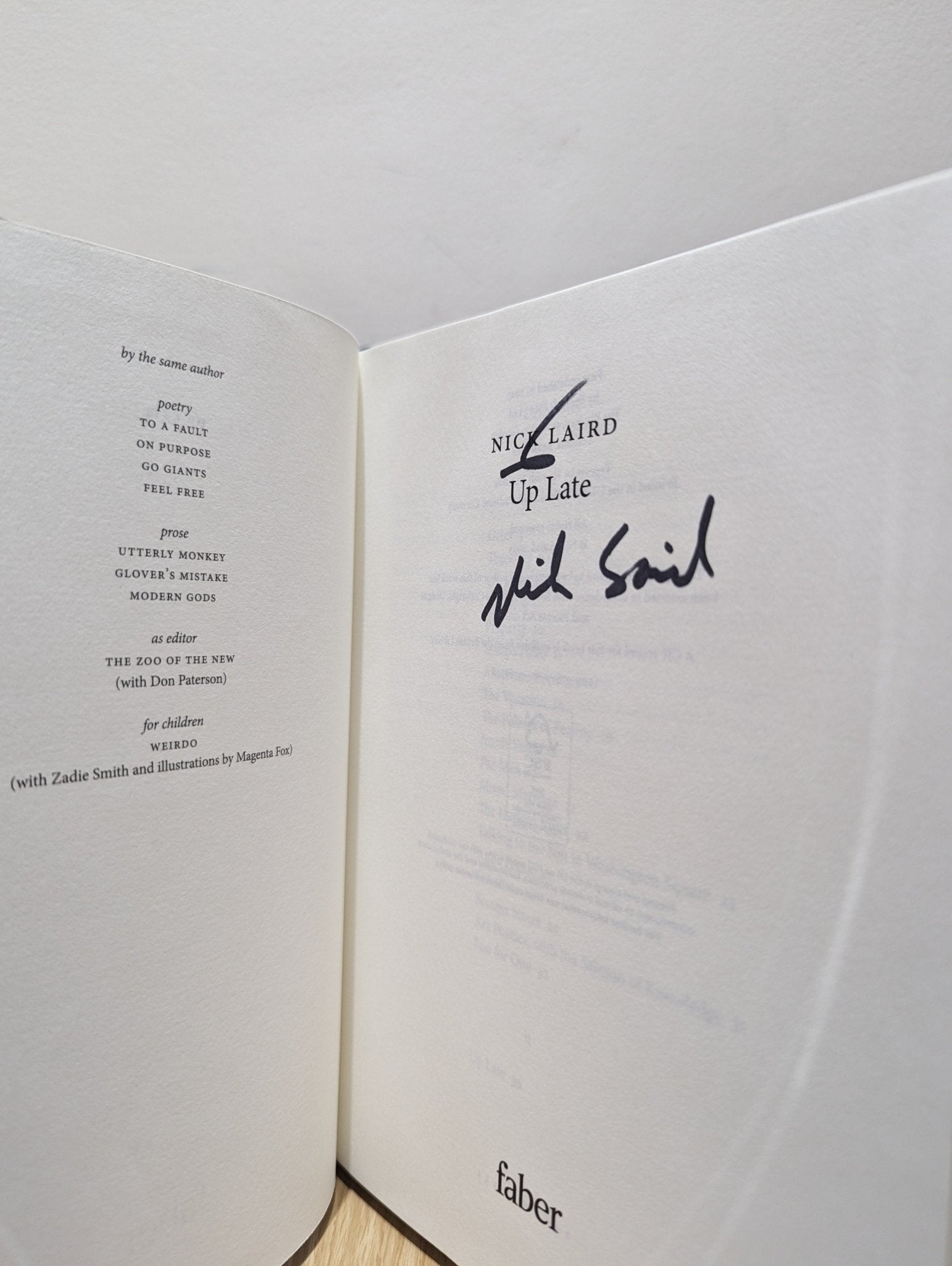 Up Late by Nick Laird (Signed First Edition) - Fialta Books