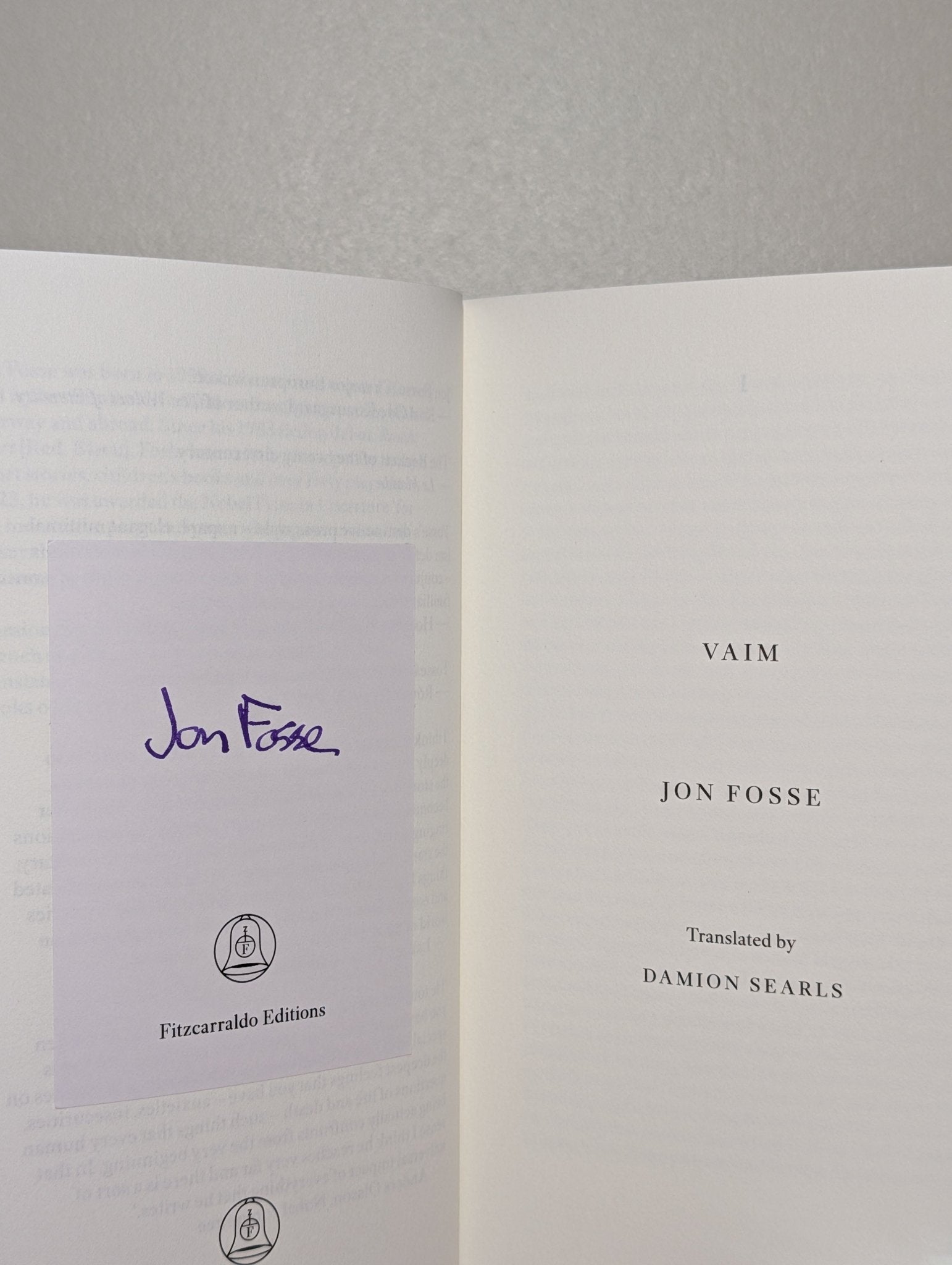 Vaim by Jon Fosse (Signed First Edition) - Fialta Books
