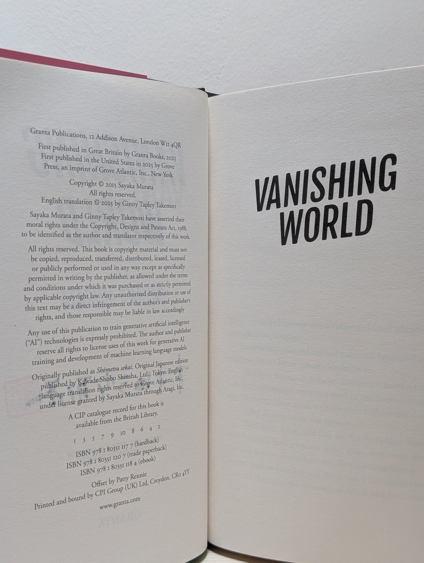 Vanishing World by Sayaka Murata (Signed Stamped First Edition) - Fialta Books