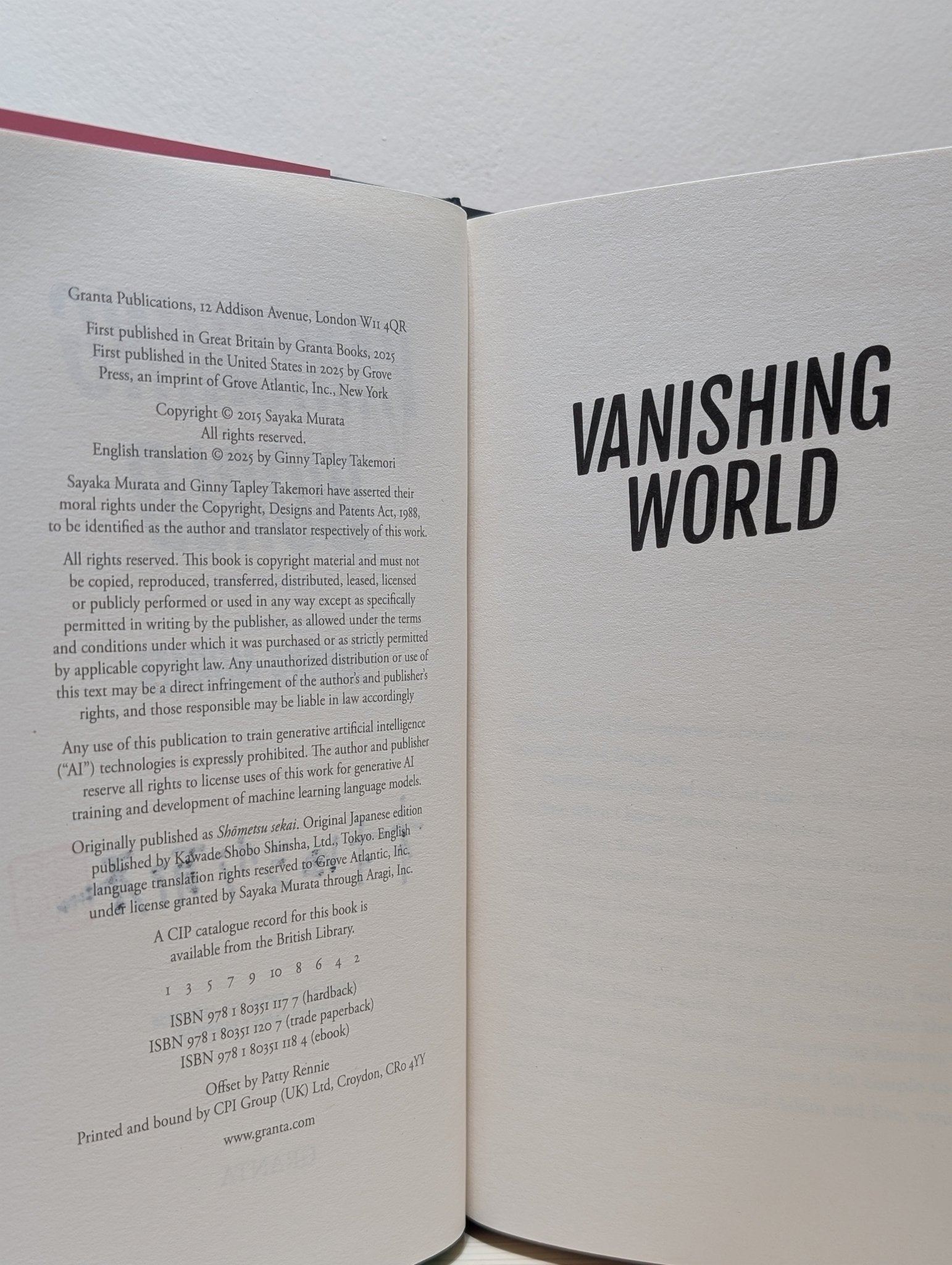Vanishing World by Sayaka Murata (Signed Stamped First Edition) - Fialta Books