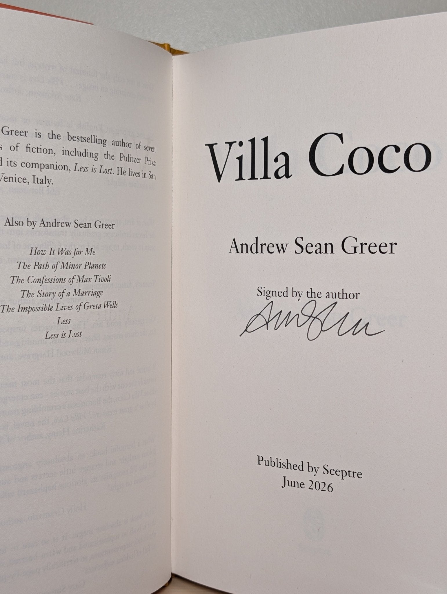 Villa Coco by Andrew Sean Greer (Signed First Edition) - Fialta Books