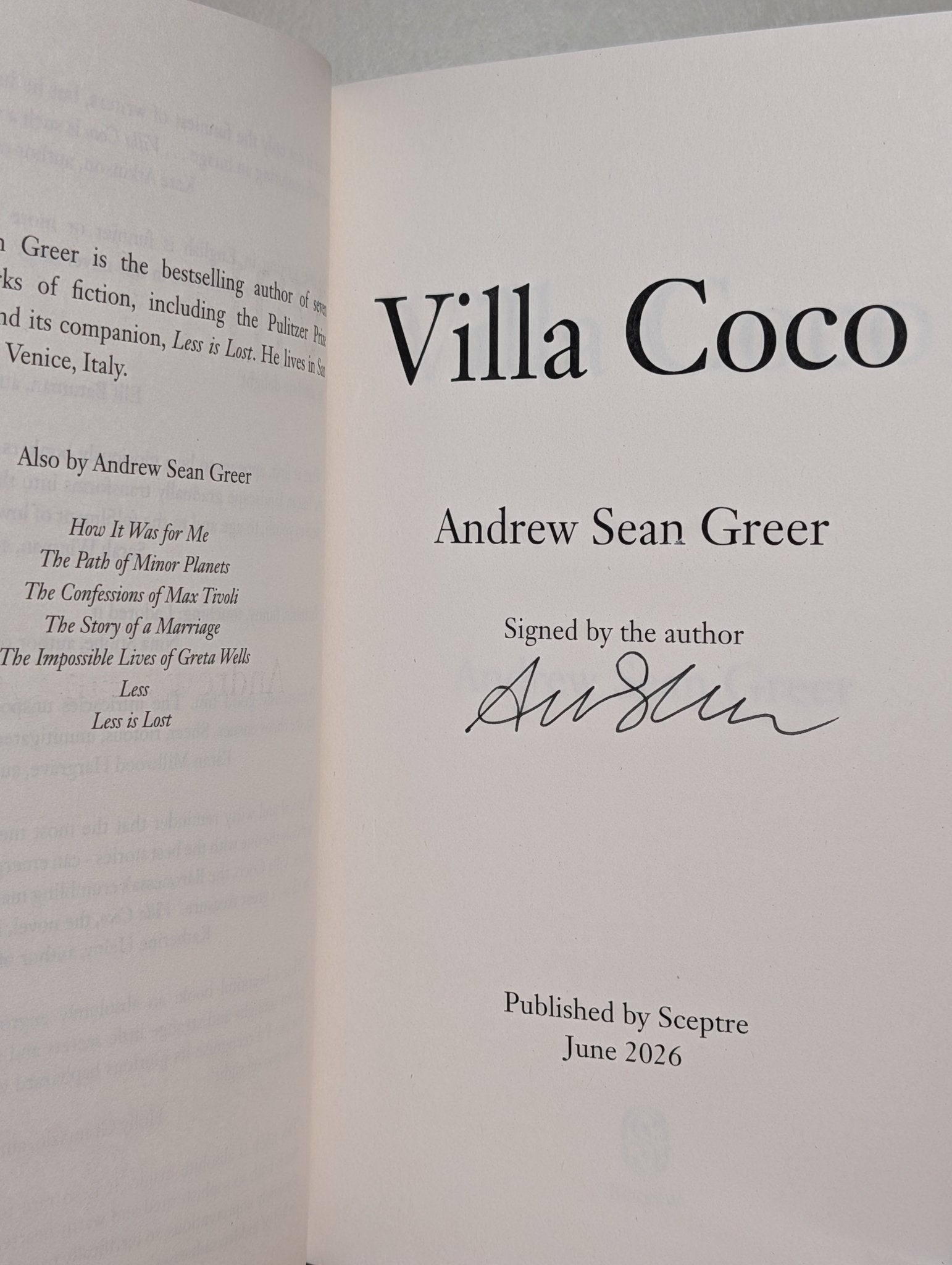 Villa Coco by Andrew Sean Greer (Signed First Edition with foil on board) - Fialta Books