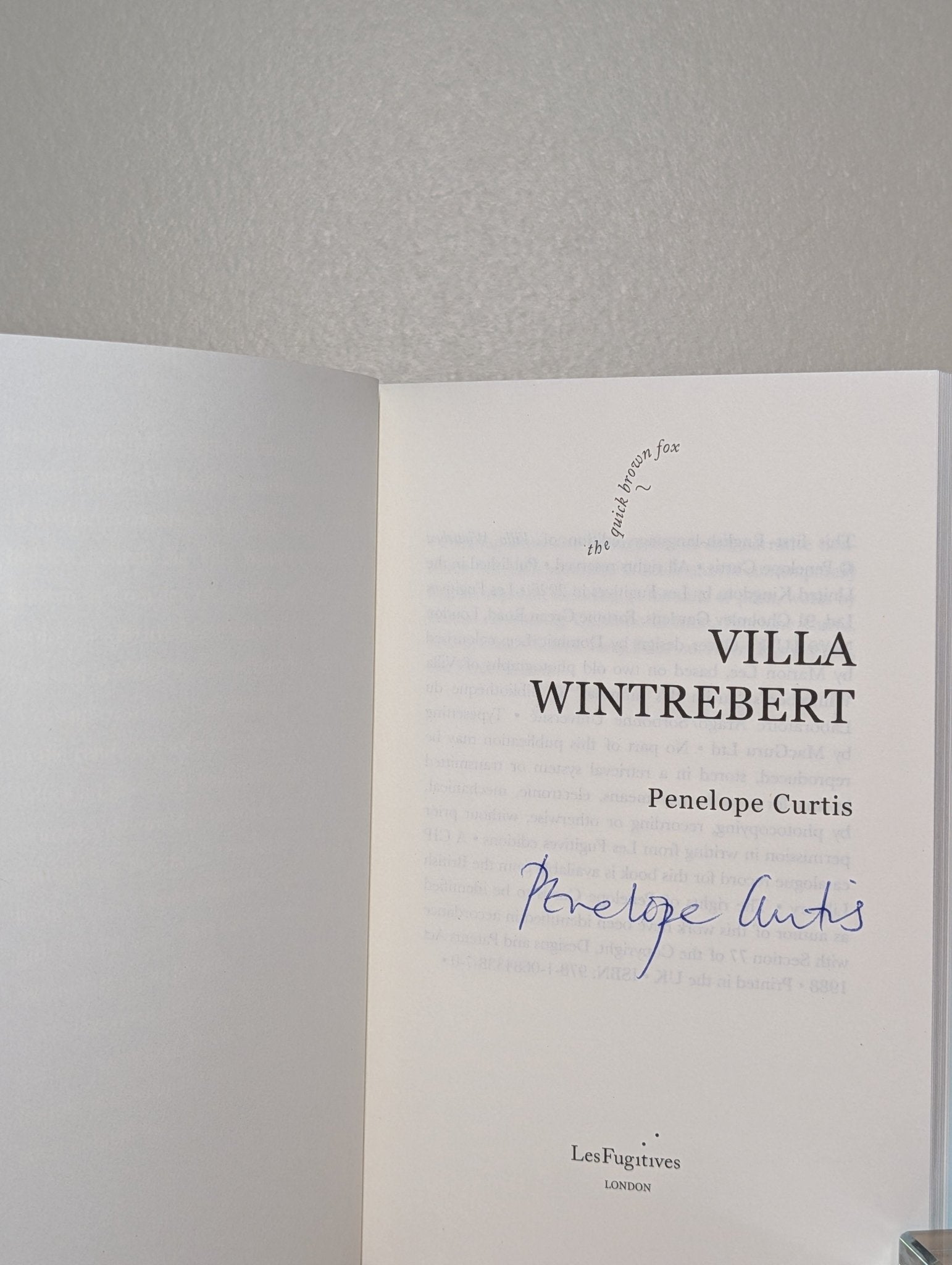 Villa Wintrebert by Penelope Curtis (Signed First Edition) - Fialta Books