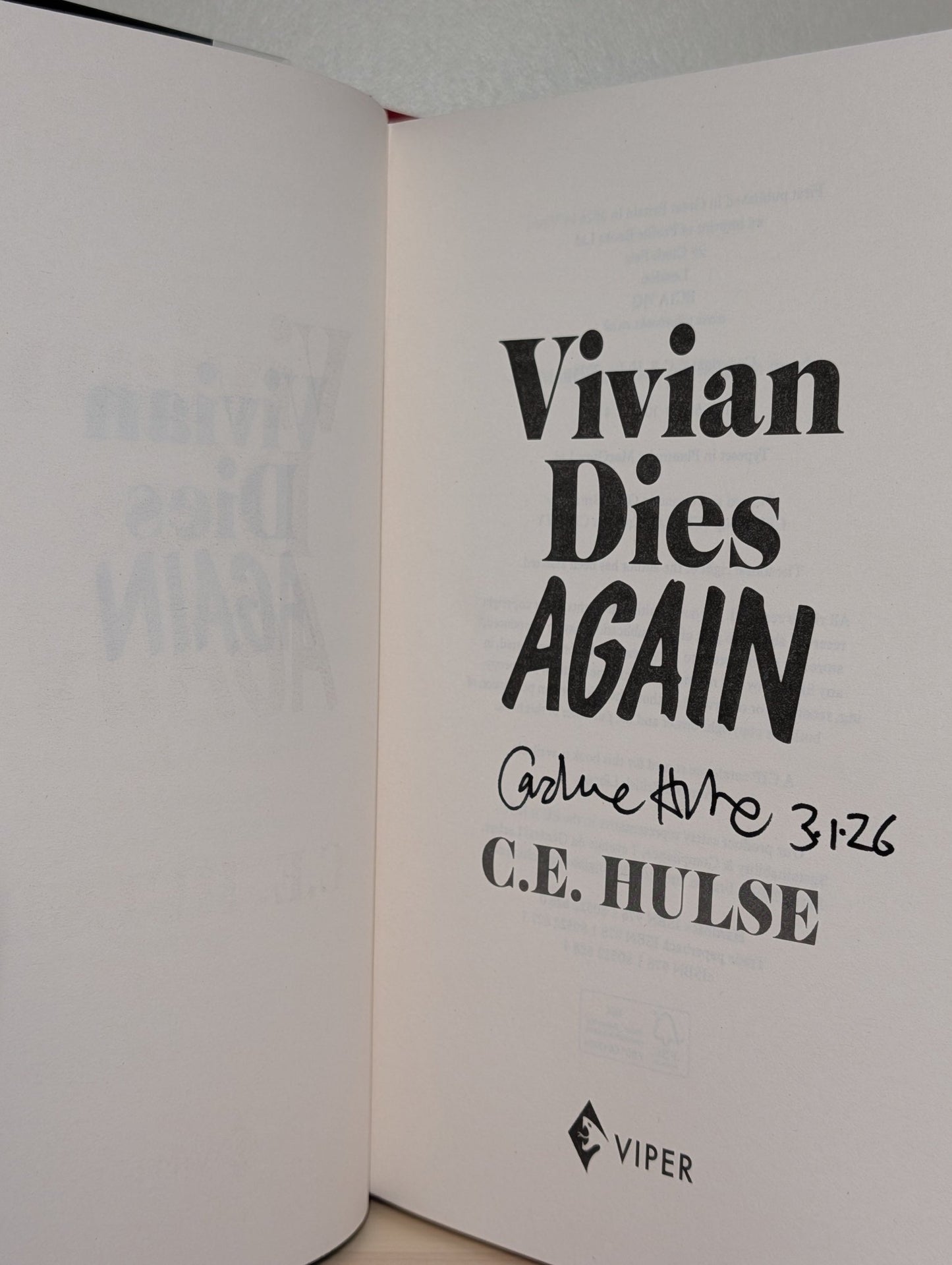 Vivian Dies Again by Caroline Hulse (Signed Dated First Edition) - Fialta Books