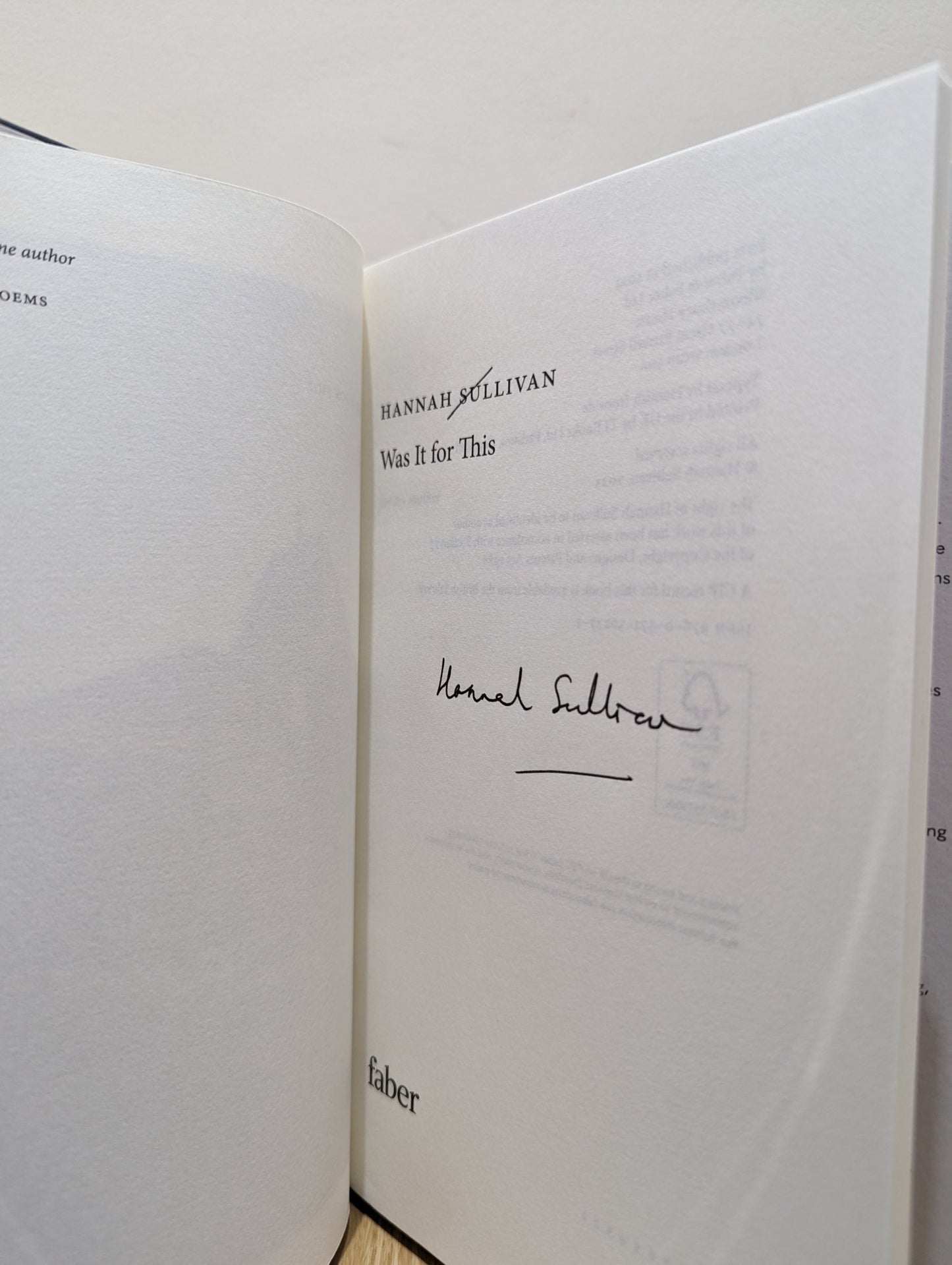 Was It for This by Hannah Sullivan (Signed First Edition) - Fialta Books