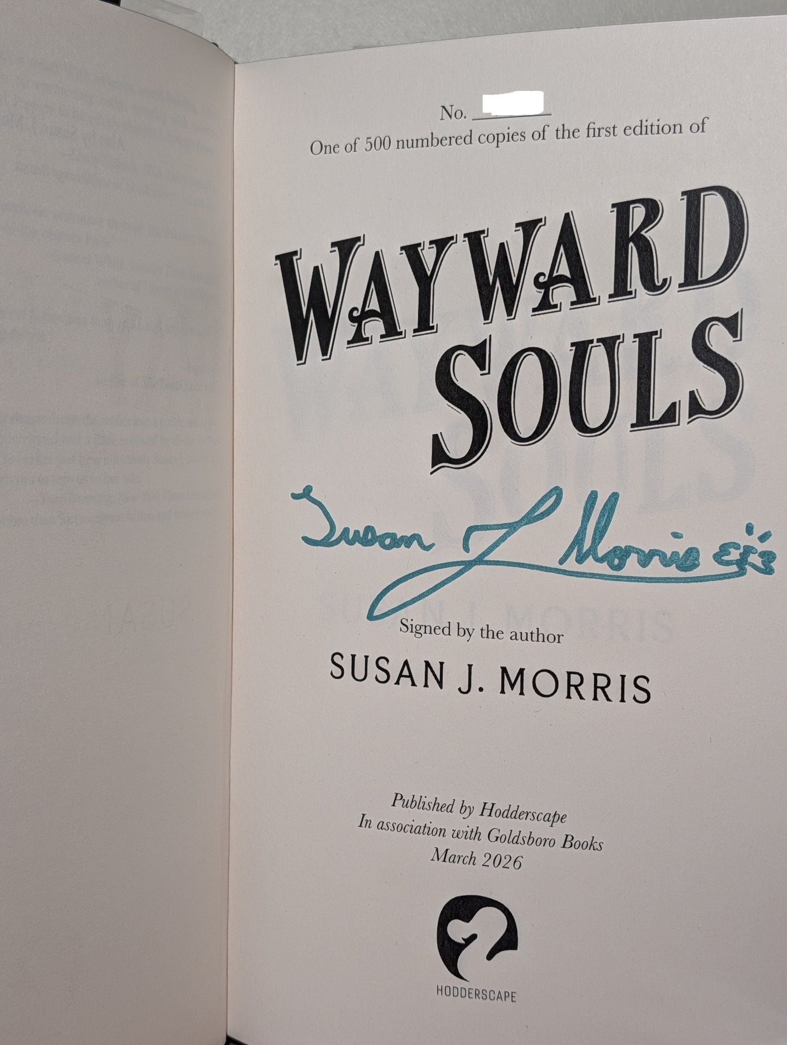 Wayward Souls by Susan J. Morris (Signed First Edition with sprayed edges) - Fialta Books