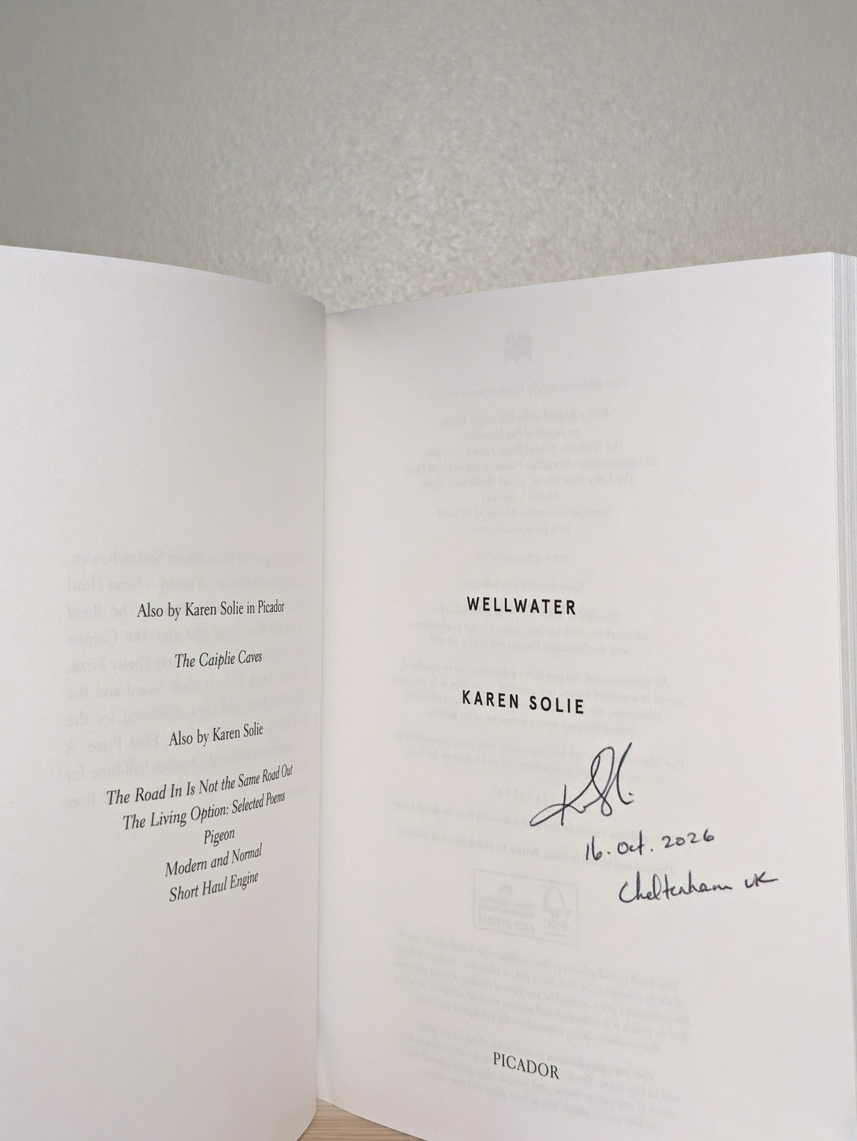 Wellwater by Karen Solie (Signed Dated First Edition) - Fialta Books