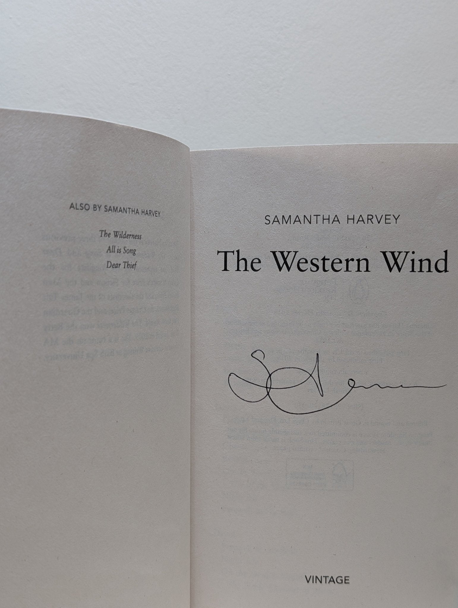 Western Wind by Samantha Harvey (Signed Paperback Edition) - Fialta Books