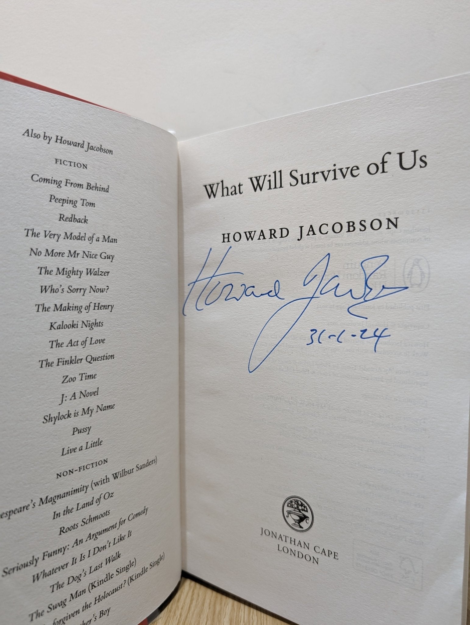 What Will Survive of Us by Howard Jacobson (Signed Dated First Edition) - Fialta Books