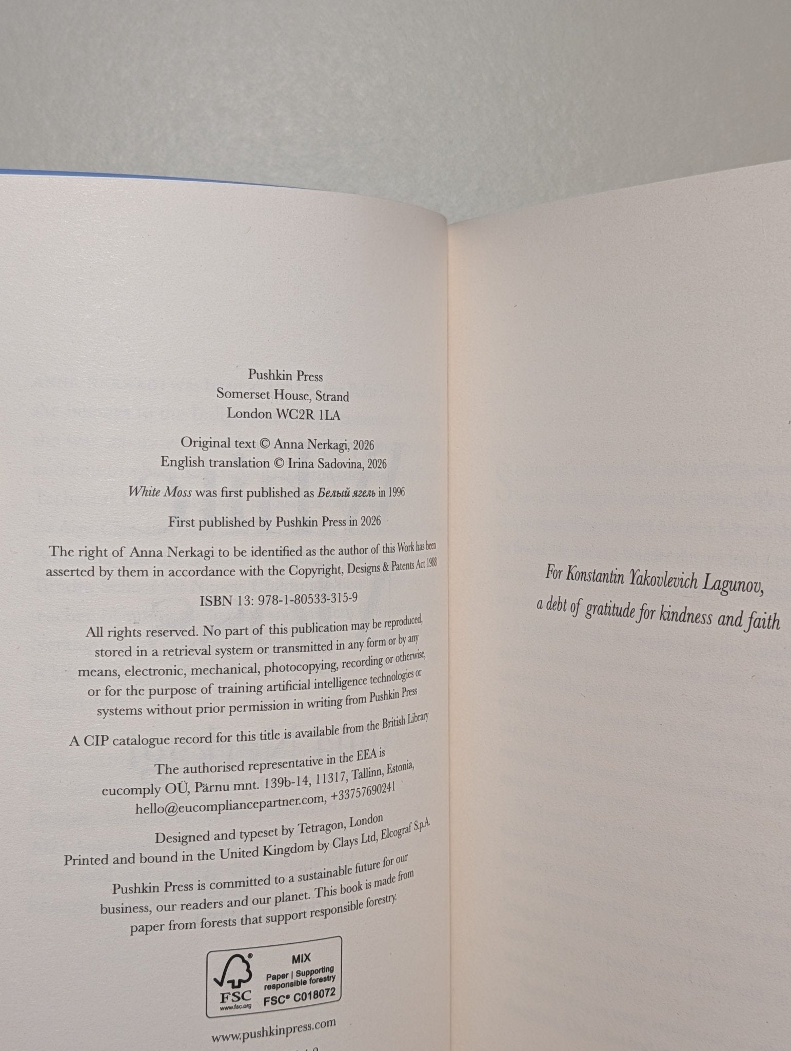 White Moss by Anna Nerkagi (First Edition) - Fialta Books
