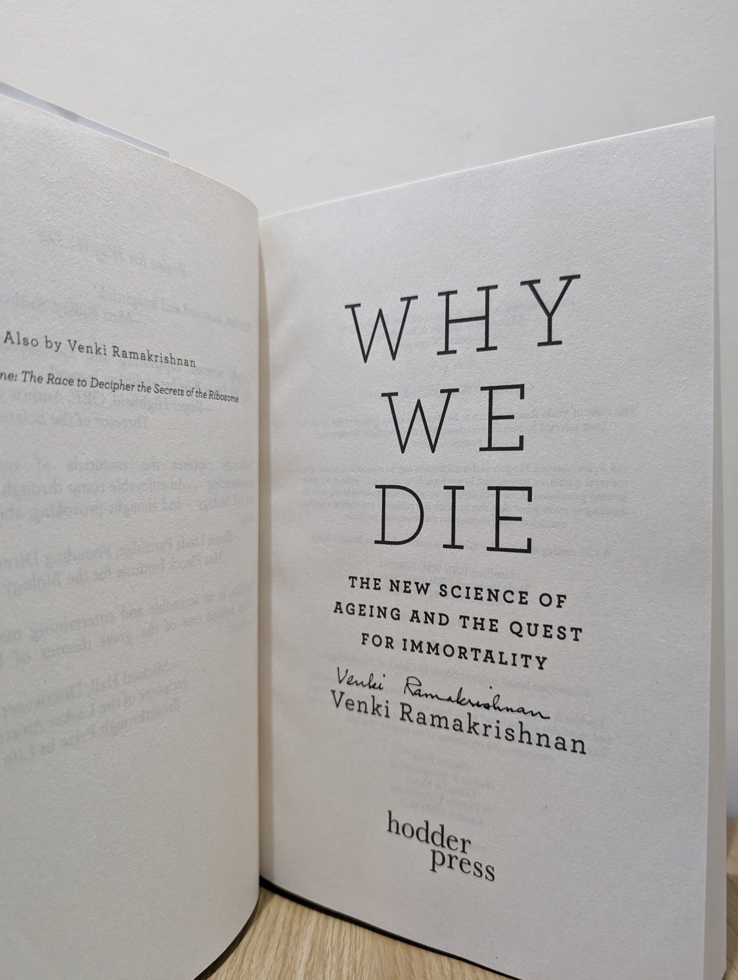 Why We Die by Venki Ramakrishnan (Signed Dated First Edition) - Fialta Books