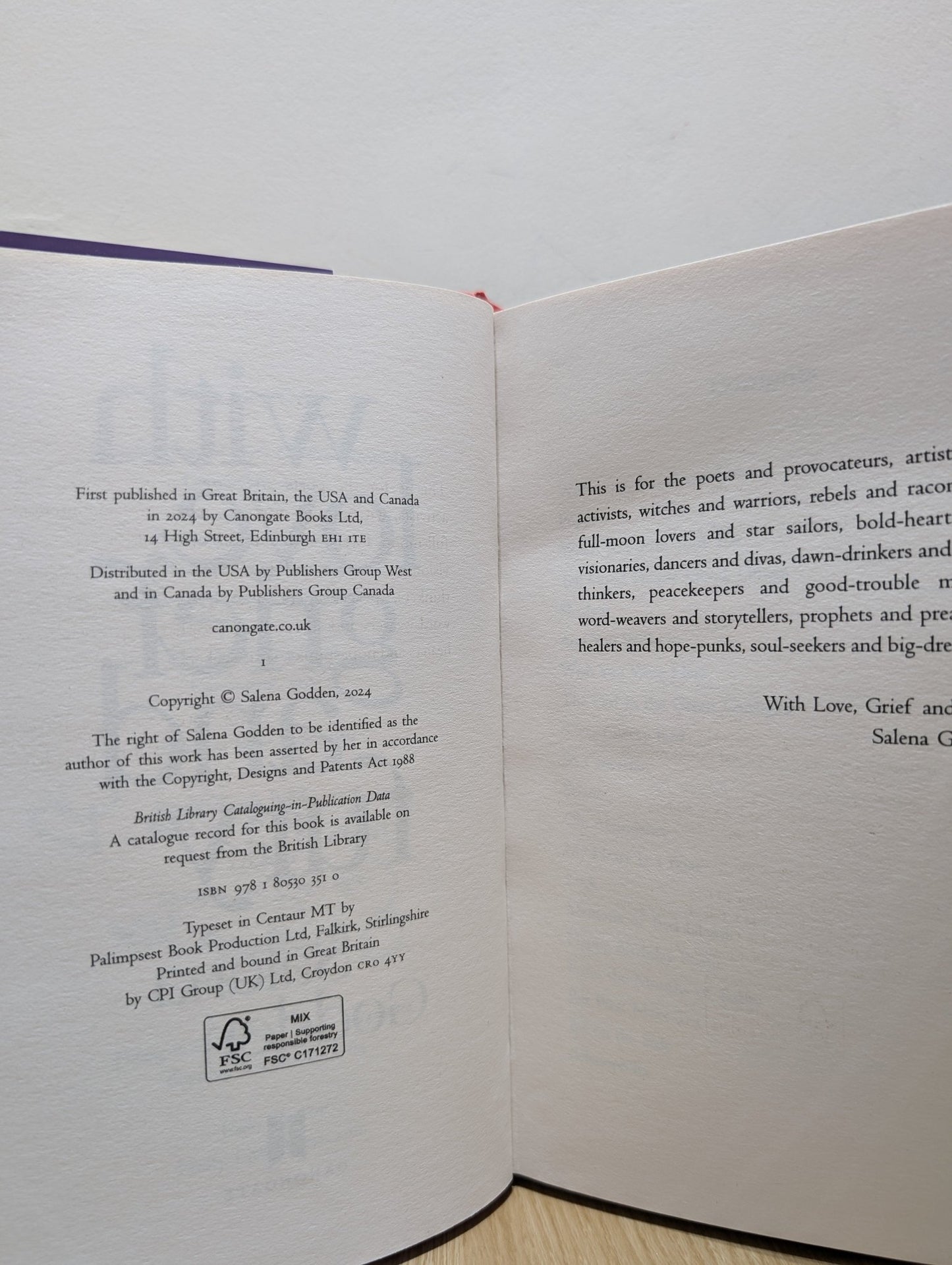 With Love, Grief and Fury by Salena Godden (Signed First Edition) - Fialta Books