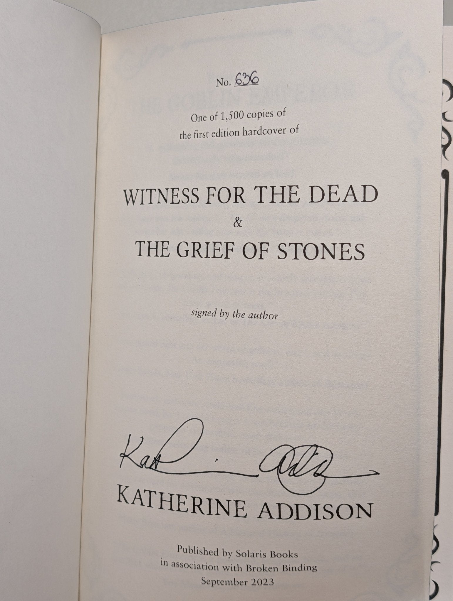 Witness for the Dead, Grief of Stones; Tomb of Dragons by Katherine Addison (Signed with sprayed edges) - Fialta Books