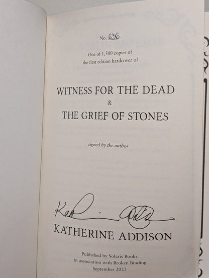 Witness for the Dead, Grief of Stones; Tomb of Dragons by Katherine Addison (Signed with sprayed edges) - Fialta Books