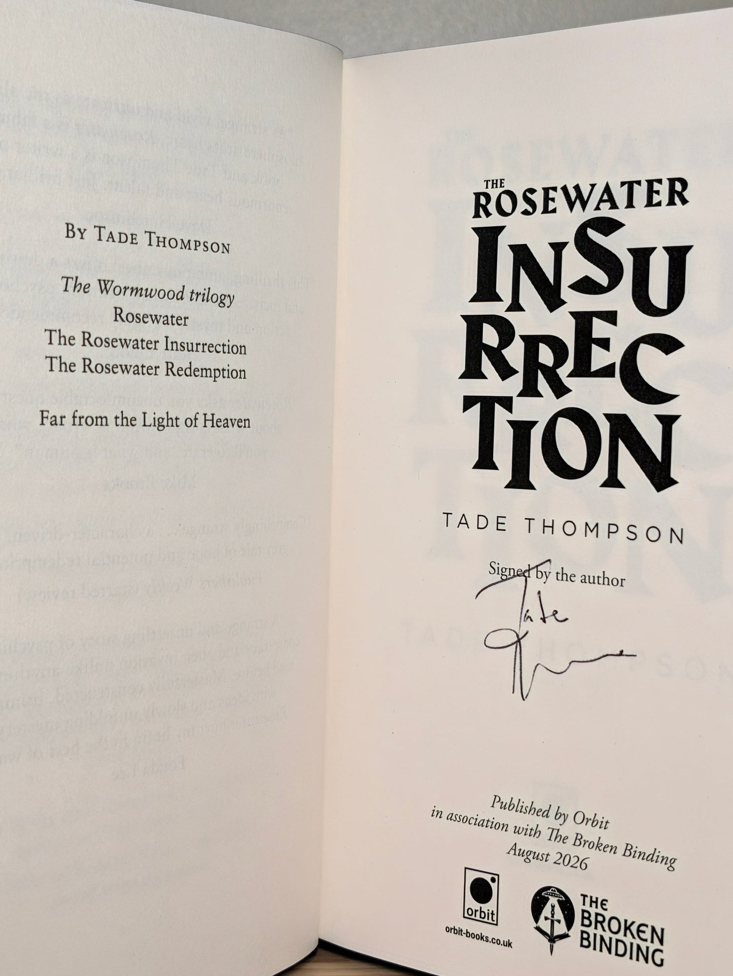 Wormwood Trilogy: Rosewater; Insurrection; Redemption by Tade Thompson (Signed Set with sprayed edges) - Fialta Books