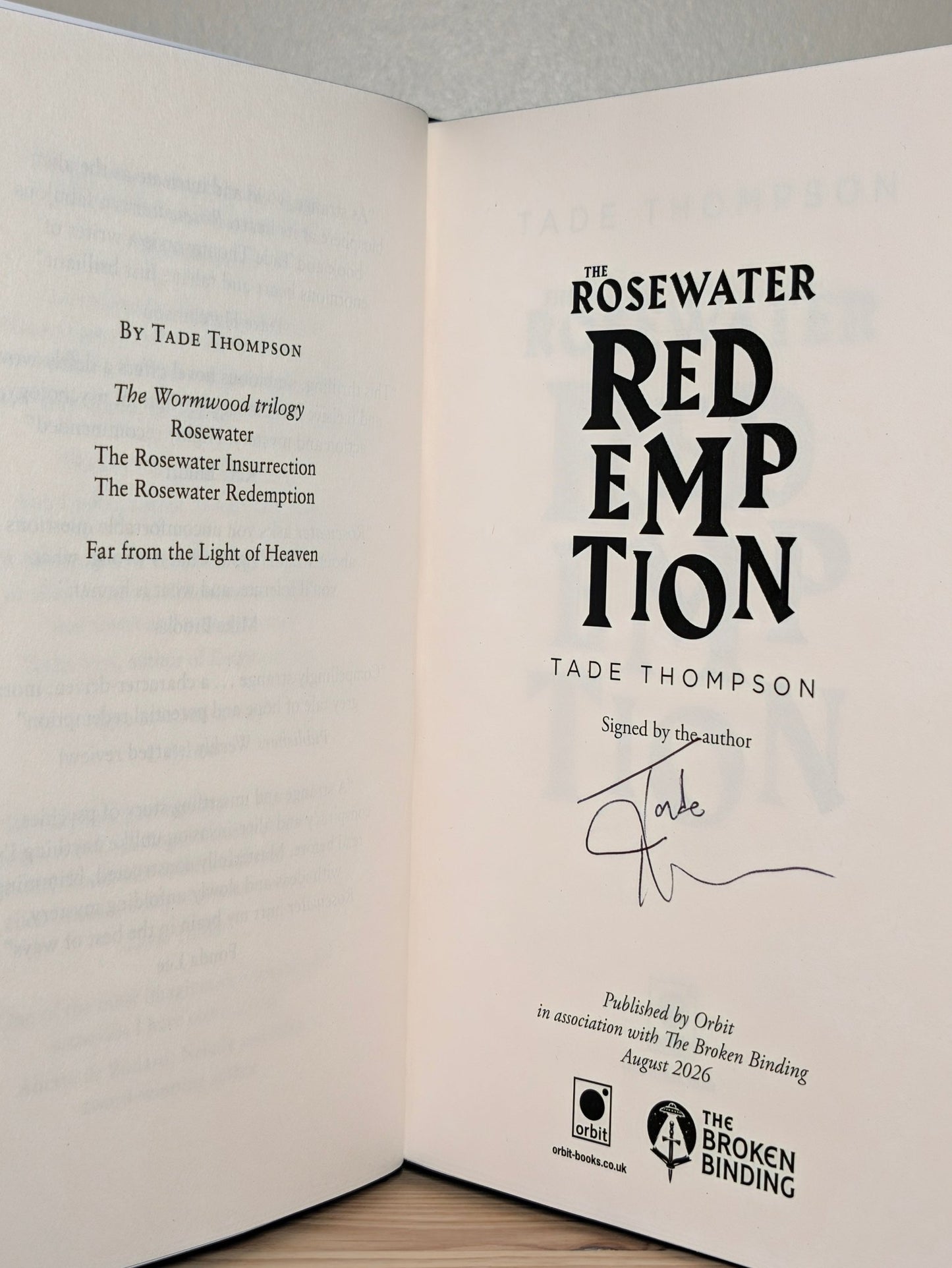 Wormwood Trilogy: Rosewater; Insurrection; Redemption by Tade Thompson (Signed Set with sprayed edges) - Fialta Books