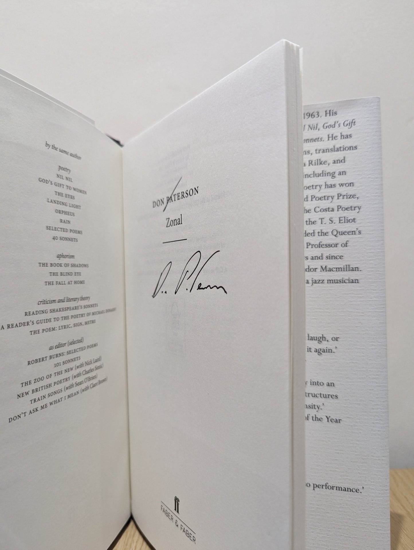 Zonal by Don Paterson (Signed First Edition) - Fialta Books