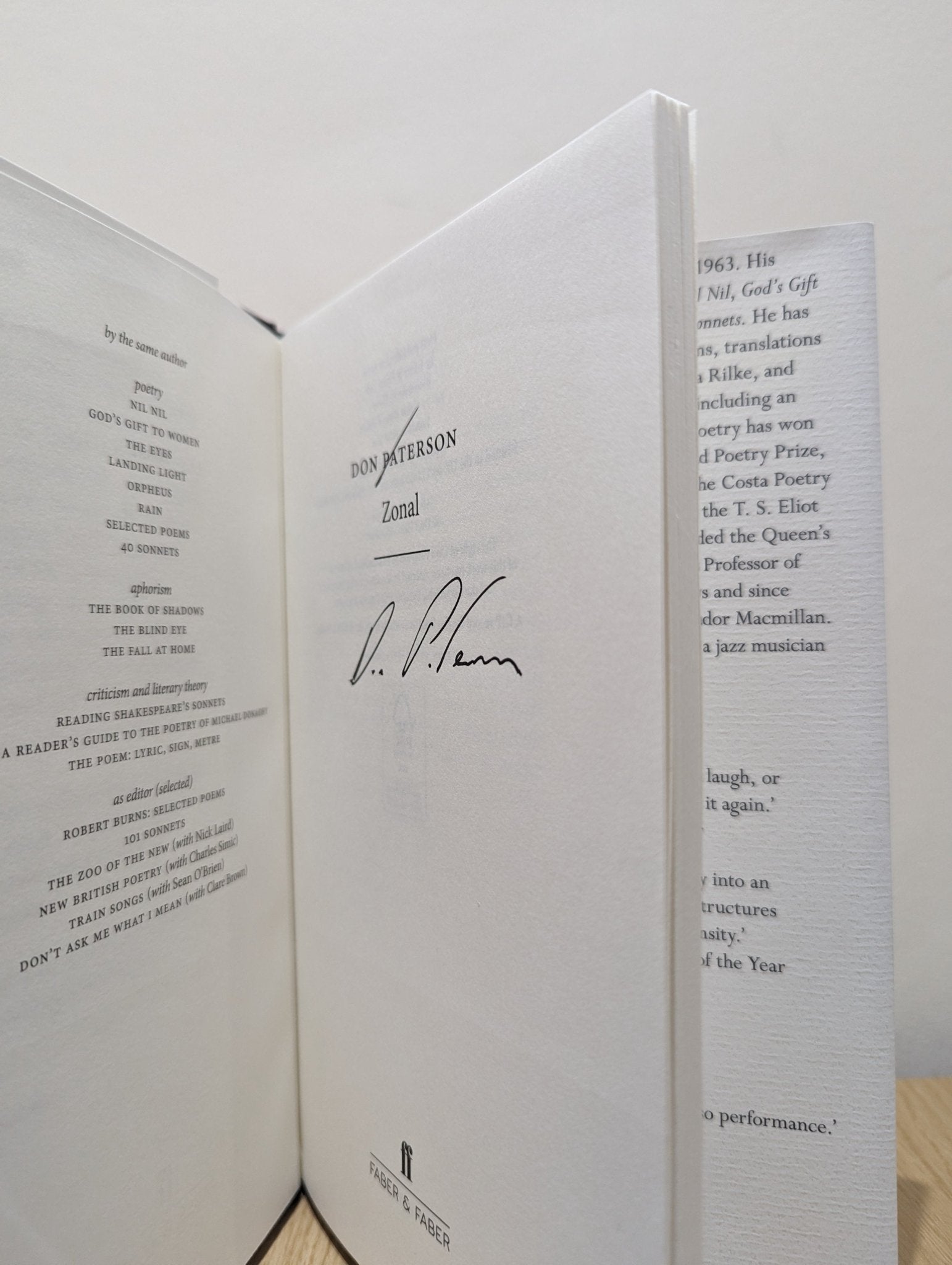 Zonal by Don Paterson (Signed First Edition) - Fialta Books